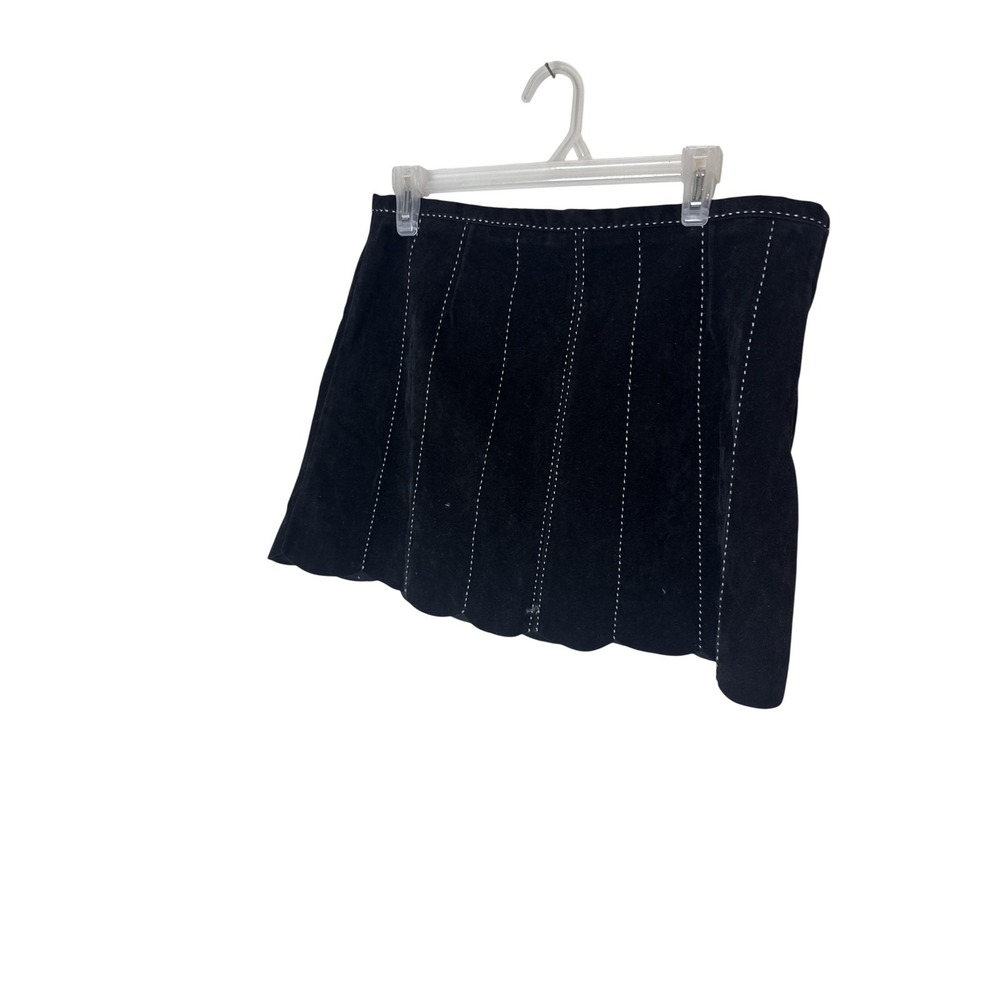 Free People Skirt Womens 12 Black Faux Suede Mini Scallop Hem Contrast Stitch